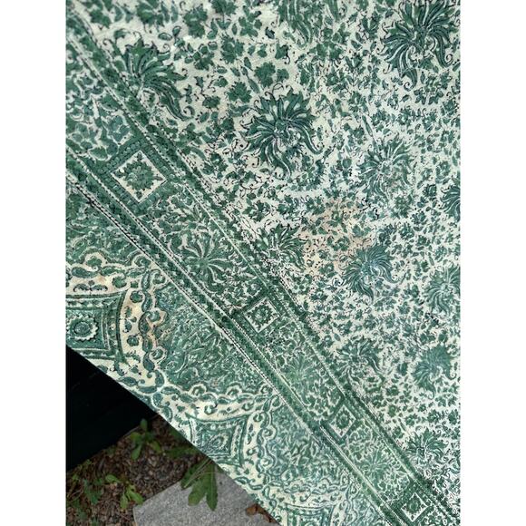 Vintage Kashmiri Handmade Quilt Green Size 57" x 76" Twin Throw Heriloom Ehtnic - Picture 8 of 10